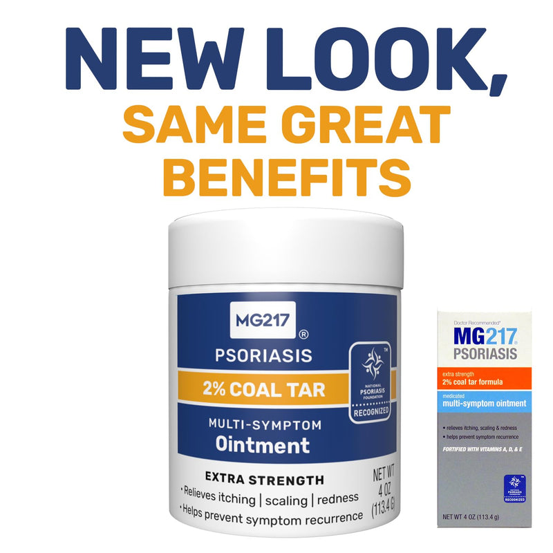 MG217 2% Coal Tar Ointment for Psoriasis, Extra Strength Multi Symptom Relief, Effectively Relieves Itching, Scaling, Redness, Vitamin A, D and E, 4 oz Jar - GotClearSkin